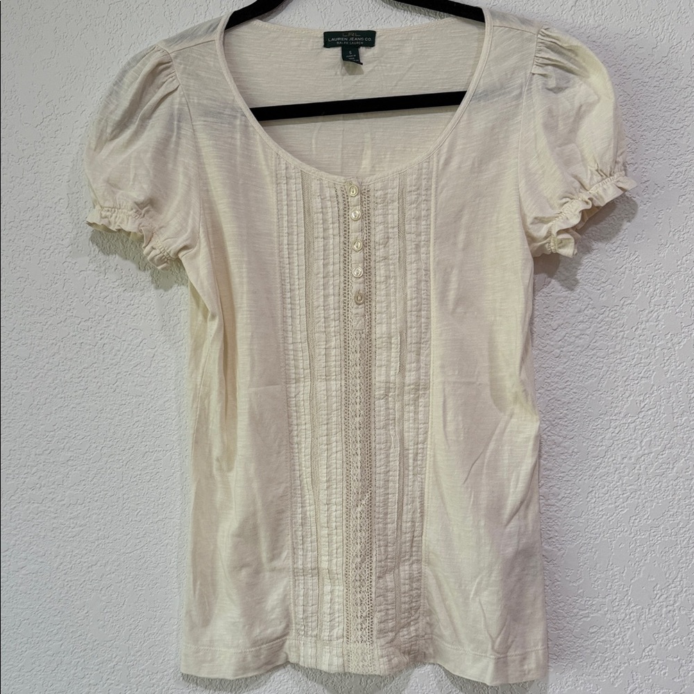 Lauren Ralph Lauren Ivory Blouse with Puff Sleeves babydoll Cottagecore Prairie